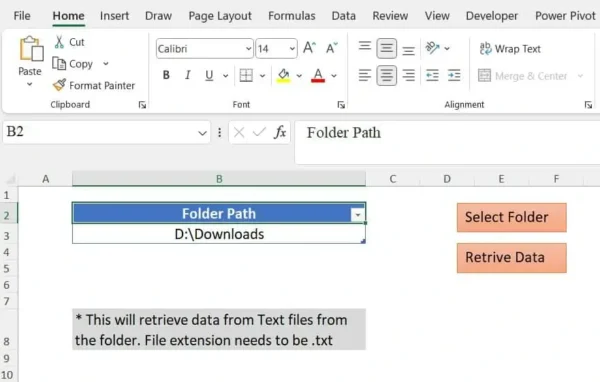 Template to retrieve data from Text files from the folder